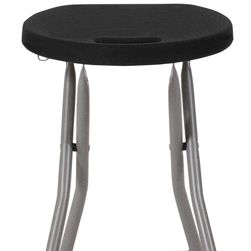 Foldable Stool with Black Plastic Seat and Titanium Gray Frame