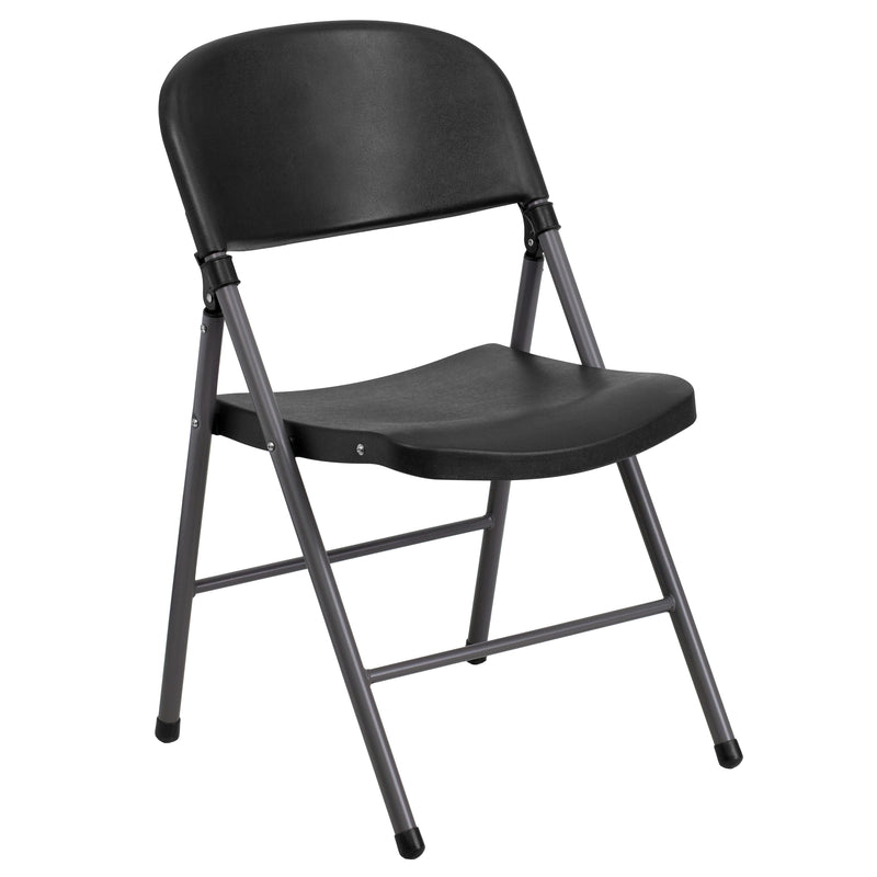 SINGLEWAVE Series 330 lb. Capacity Black Plastic Folding Chair with Charcoal Frame