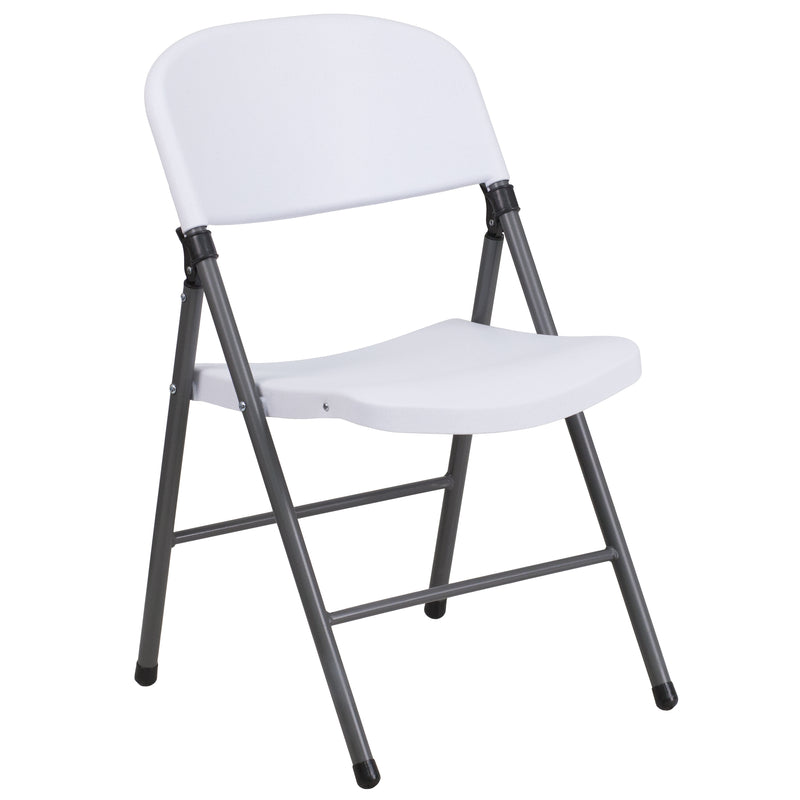 SINGLEWAVE Series 330 lb. Capacity Granite White Plastic Folding Chair with Charcoal Frame