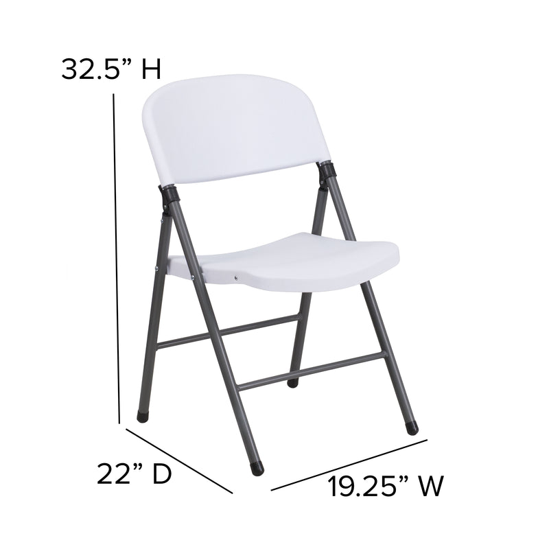 SINGLEWAVE Series 330 lb. Capacity Granite White Plastic Folding Chair with Charcoal Frame