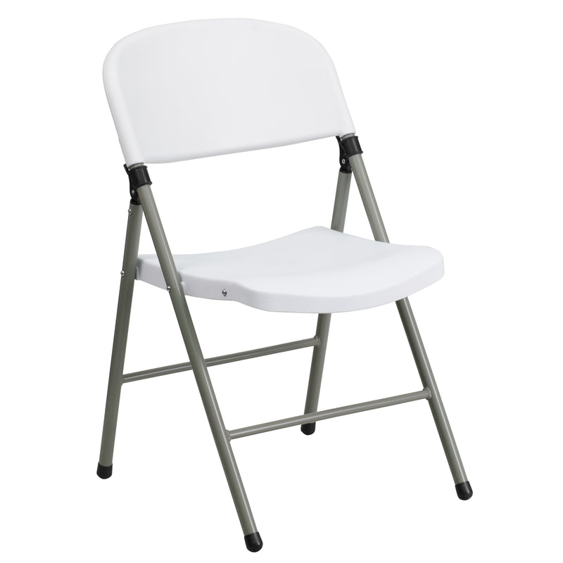 SINGLEWAVE Series 330 lb. Capacity White Plastic Folding Chair with Gray Frame