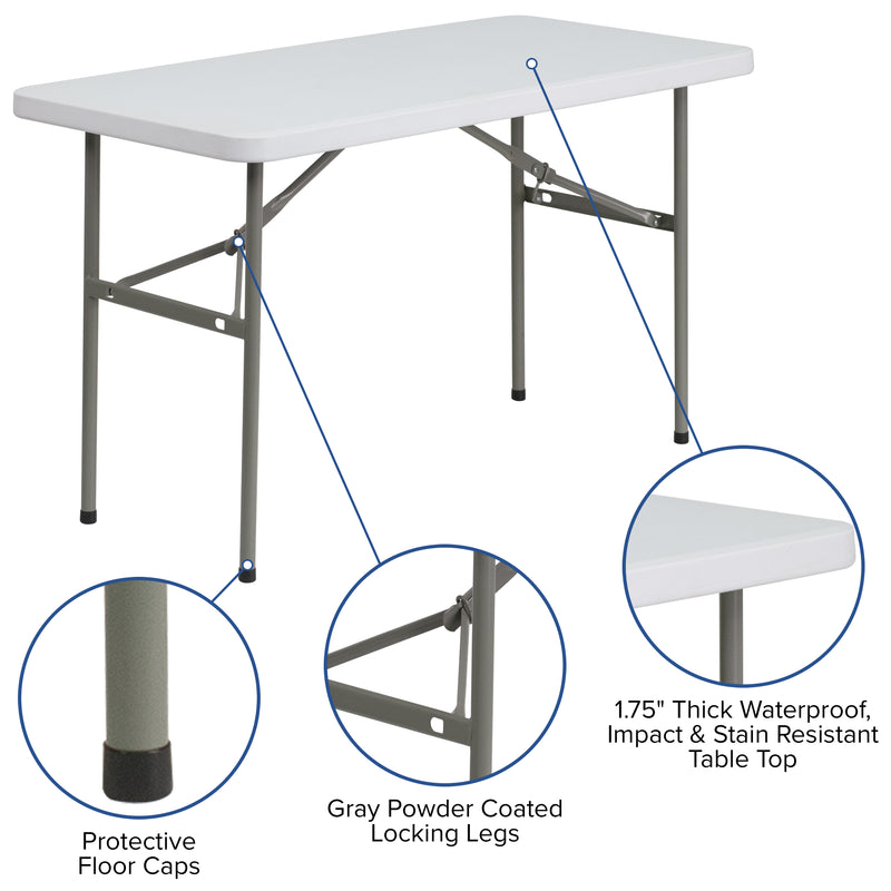 4-Foot Granite White Plastic Folding Table