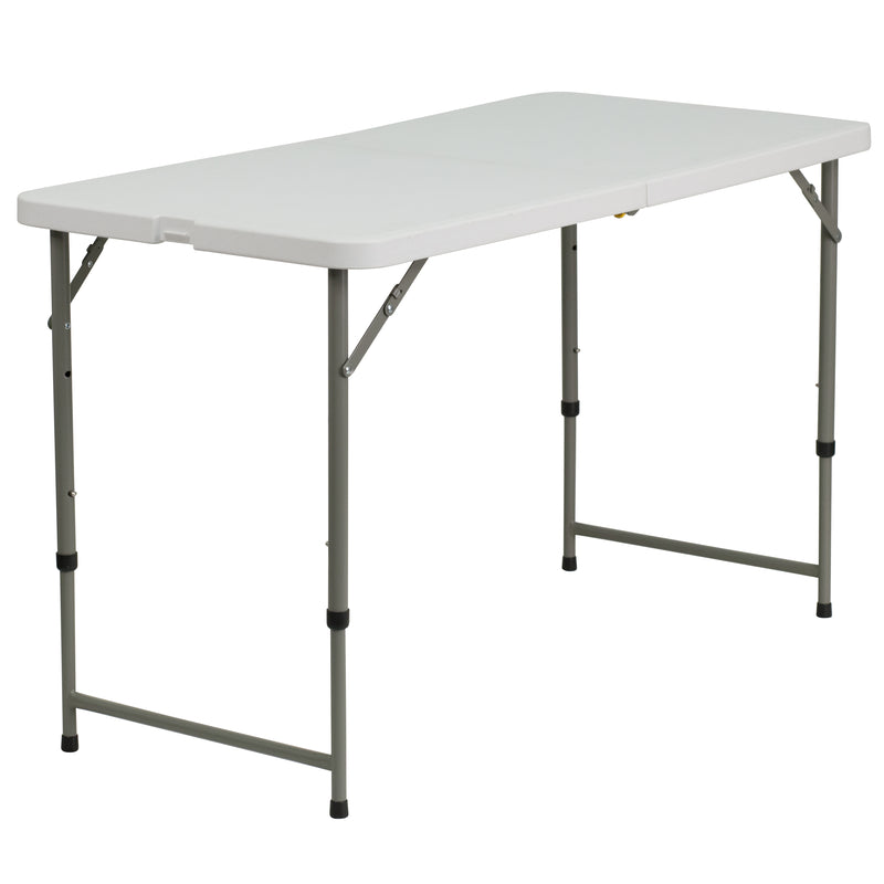 4-Foot Height Adjustable Bi-Fold Granite White Plastic Folding Table