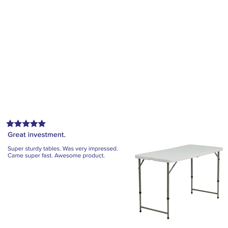 4-Foot Height Adjustable Bi-Fold Granite White Plastic Folding Table