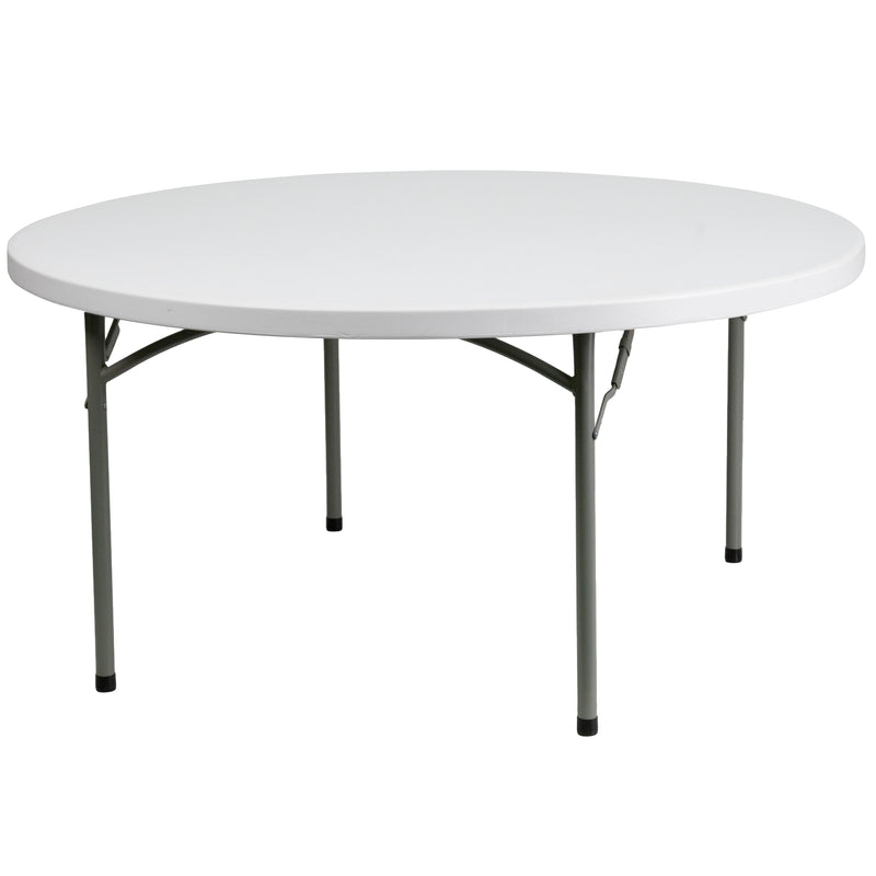 5-Foot Round Granite White Plastic Folding Table