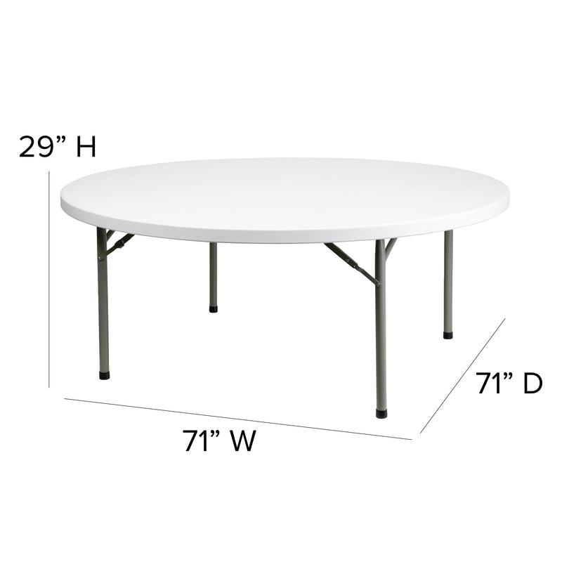 6-Foot Round Granite White Plastic Folding Table