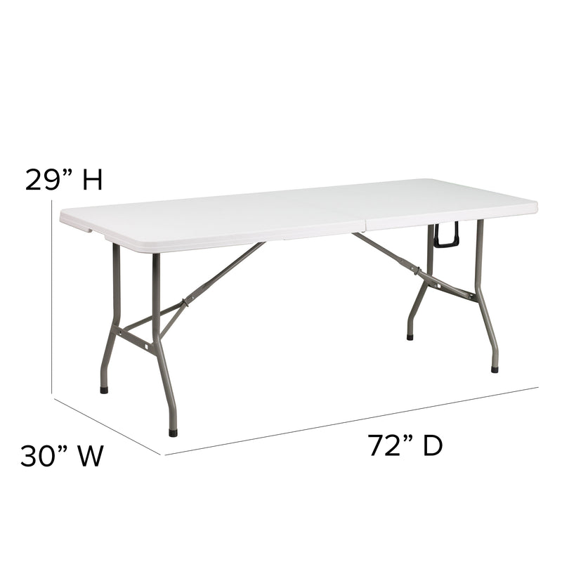 6-Foot Bi-Fold Granite White Plastic Banquet and Event Folding Table with Carrying Handle