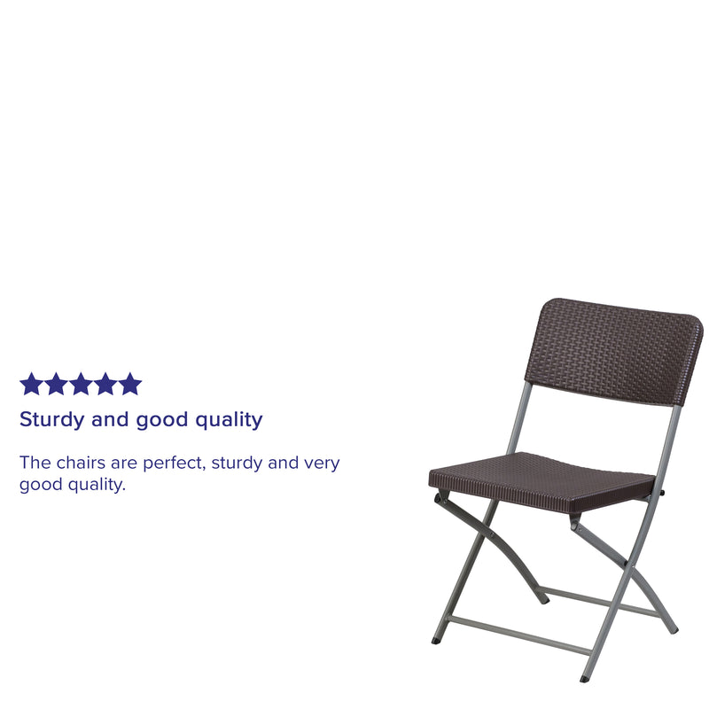 SINGLEWAVE Series Brown Rattan Plastic Folding Chair with Gray Frame