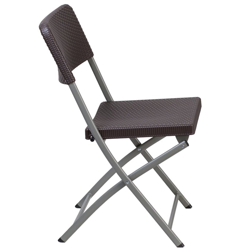 SINGLEWAVE Series Brown Rattan Plastic Folding Chair with Gray Frame
