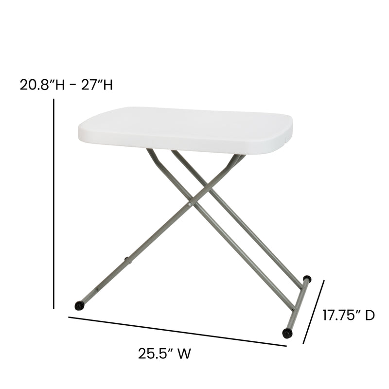 26 Inch Granite White Indoor/Outdoor Plastic Folding Table, Adjustable Height Commercial Grade Side Table, Laptop Table, TV Tray