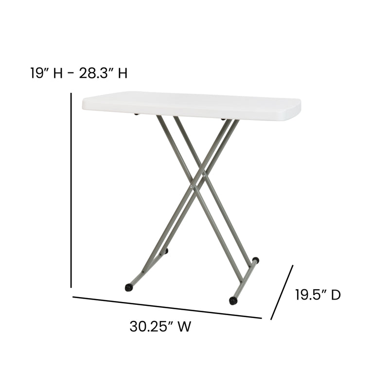 30 Inch Granite White Indoor/Outdoor Plastic Folding Table, Adjustable Height Commercial Grade Side Table, Laptop Table, TV Tray