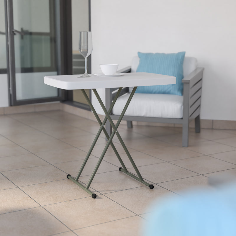 30 Inch Granite White Indoor/Outdoor Plastic Folding Table, Adjustable Height Commercial Grade Side Table, Laptop Table, TV Tray