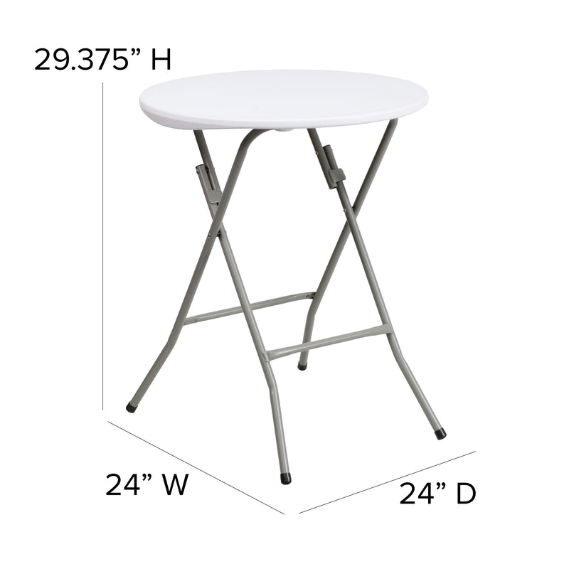 2-Foot Round Granite White Plastic Folding Table