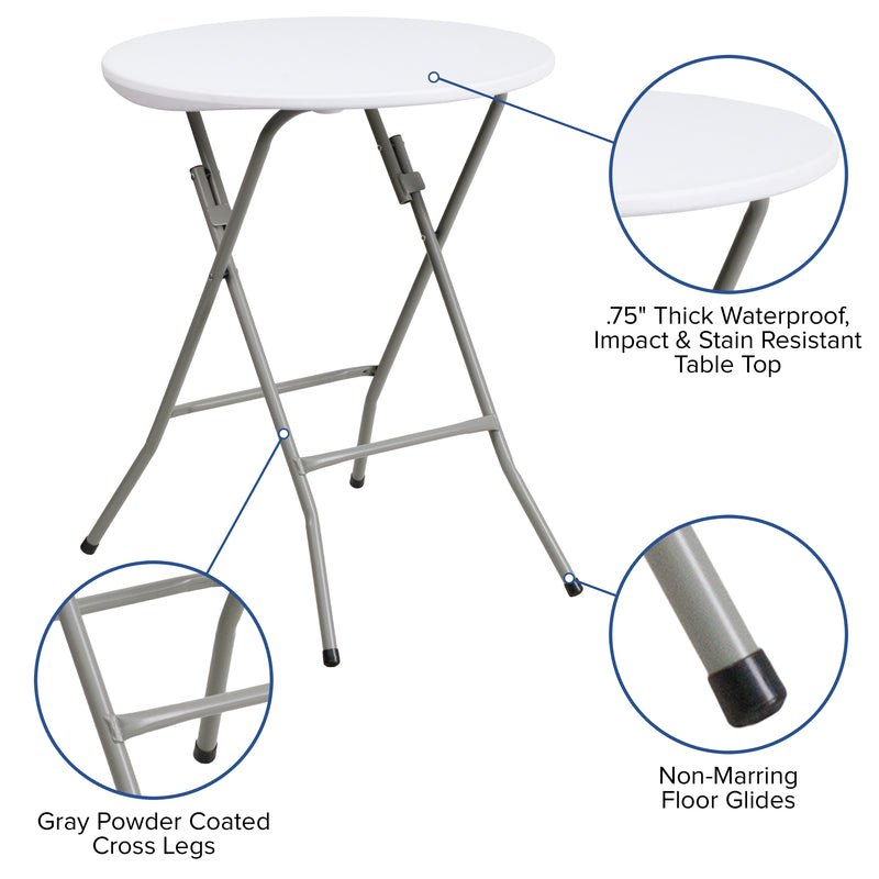 2-Foot Round Granite White Plastic Folding Table