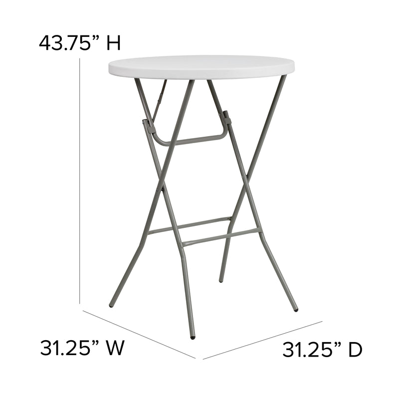 2.6-Foot Round Granite White Plastic Bar Height Folding Table