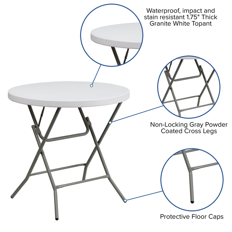 2.63-Foot Round Granite White Plastic Folding Table