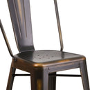 Commercial Grade 24" High Distressed Copper Metal Indoor-Outdoor Counter Height Stool with Back