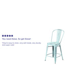 Commercial Grade 24" High Distressed Green-Blue Metal Indoor-Outdoor Counter Height Stool with Back