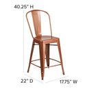 Commercial Grade 24" High Copper Metal Indoor-Outdoor Counter Height Stool with Back