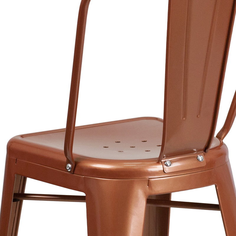 Commercial Grade 24" High Copper Metal Indoor-Outdoor Counter Height Stool with Back