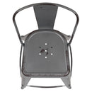 Commercial Grade 24" High Distressed Silver Gray Metal Indoor-Outdoor Counter Height Stool with Back