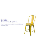 Commercial Grade 24" High Distressed Yellow Metal Indoor-Outdoor Counter Height Stool with Back