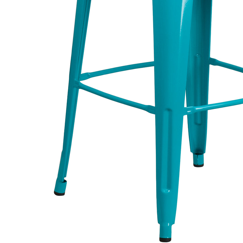 Commercial Grade 30" High Crystal Teal-Blue Metal Indoor-Outdoor Barstool with Back