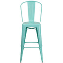 Commercial Grade 30" High Mint Green Metal Indoor-Outdoor Barstool with Back