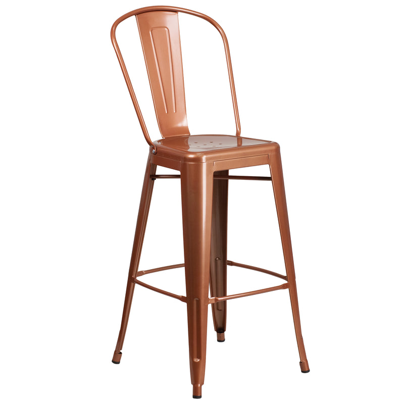 Commercial Grade 30" High Copper Metal Indoor-Outdoor Barstool with Back