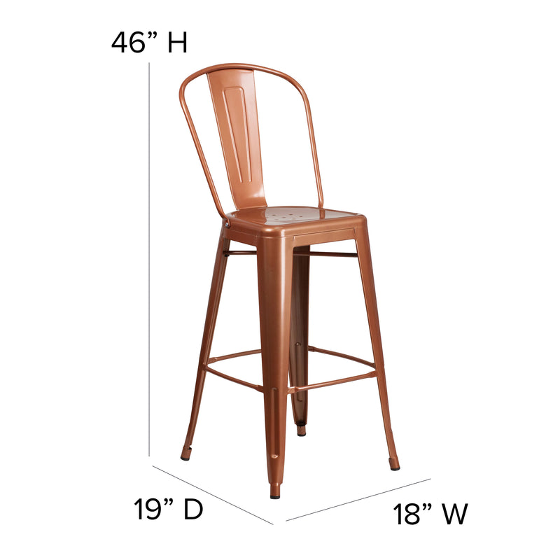 Commercial Grade 30" High Copper Metal Indoor-Outdoor Barstool with Back