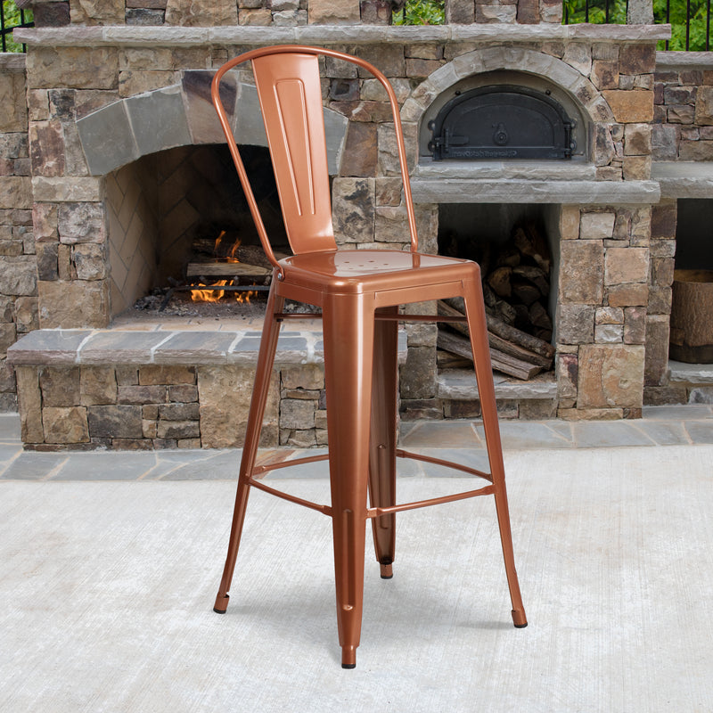 Commercial Grade 30" High Copper Metal Indoor-Outdoor Barstool with Back