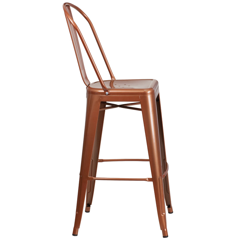 Commercial Grade 30" High Copper Metal Indoor-Outdoor Barstool with Back