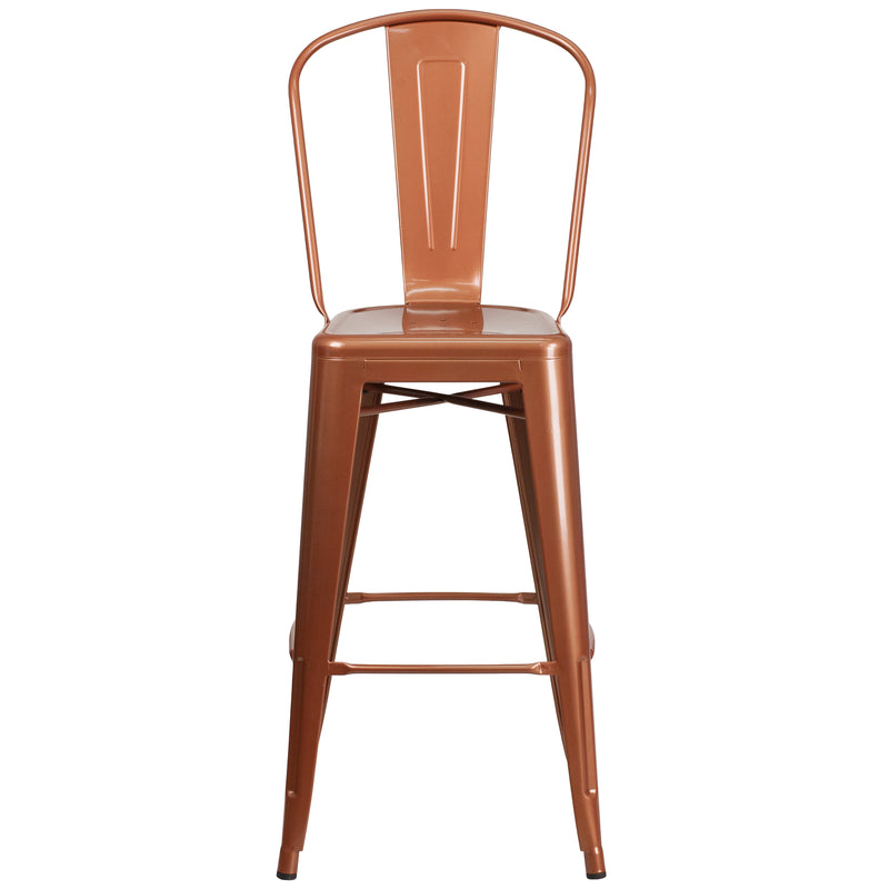 Commercial Grade 30" High Copper Metal Indoor-Outdoor Barstool with Back