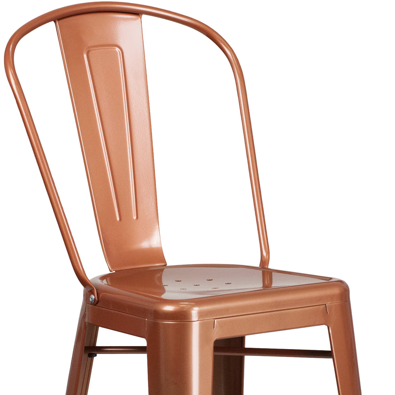 Commercial Grade 30" High Copper Metal Indoor-Outdoor Barstool with Back