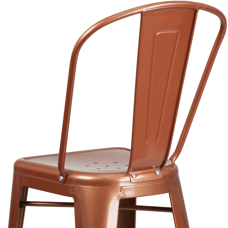 Commercial Grade 30" High Copper Metal Indoor-Outdoor Barstool with Back