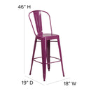 Commercial Grade 30" High Purple Metal Indoor-Outdoor Barstool with Back