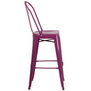 Commercial Grade 30" High Purple Metal Indoor-Outdoor Barstool with Back