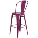 Commercial Grade 30" High Purple Metal Indoor-Outdoor Barstool with Back