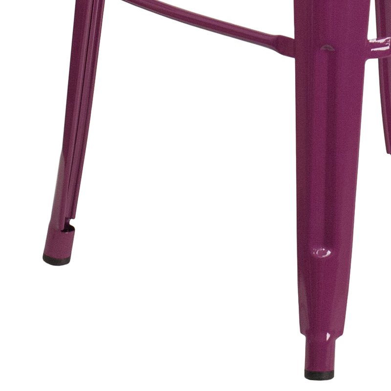 Commercial Grade 30" High Purple Metal Indoor-Outdoor Barstool with Back