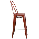 Commercial Grade 30" High Distressed Kelly Red Metal Indoor-Outdoor Barstool with Back