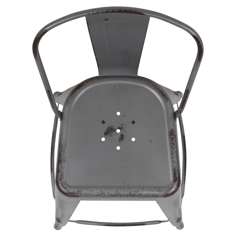 Commercial Grade 30" High Distressed Silver Gray Metal Indoor-Outdoor Barstool with Back