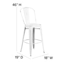Commercial Grade 30" High Distressed White Metal Indoor-Outdoor Barstool with Back