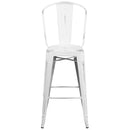 Commercial Grade 30" High Distressed White Metal Indoor-Outdoor Barstool with Back