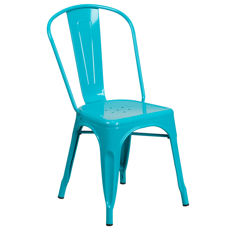 Commercial Grade Crystal Teal-Blue Metal Indoor-Outdoor Stackable Chair