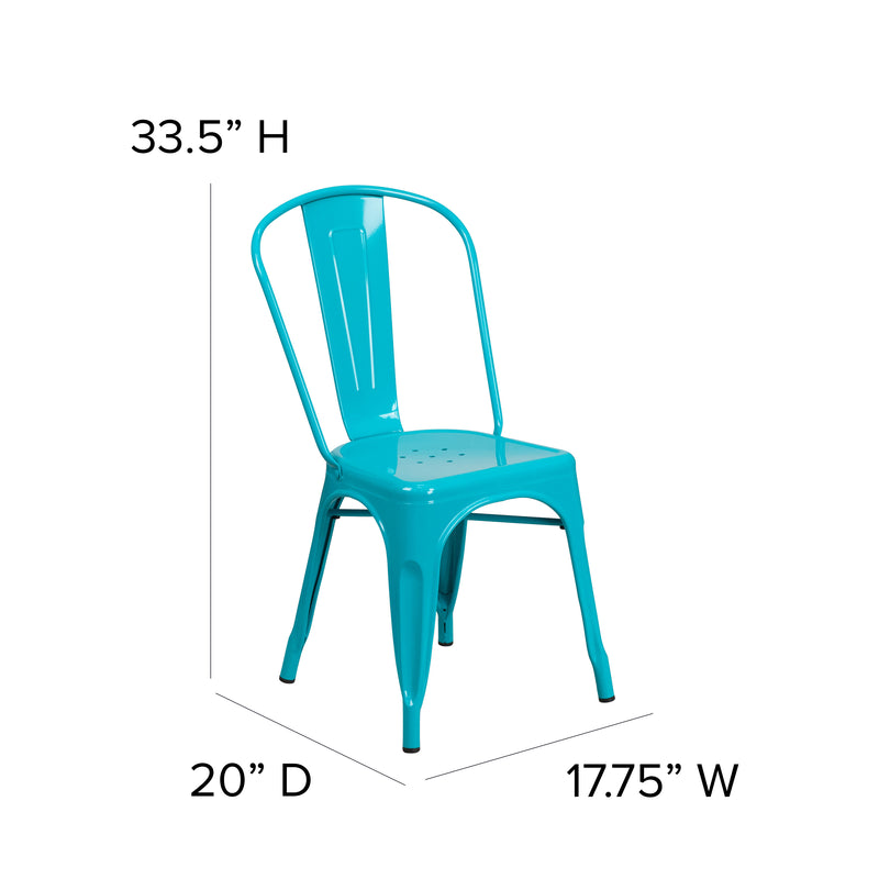 Commercial Grade Crystal Teal-Blue Metal Indoor-Outdoor Stackable Chair