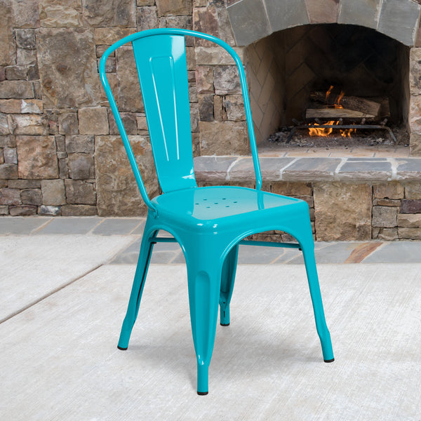 Commercial Grade Crystal Teal-Blue Metal Indoor-Outdoor Stackable Chair