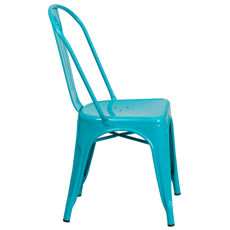 Commercial Grade Crystal Teal-Blue Metal Indoor-Outdoor Stackable Chair