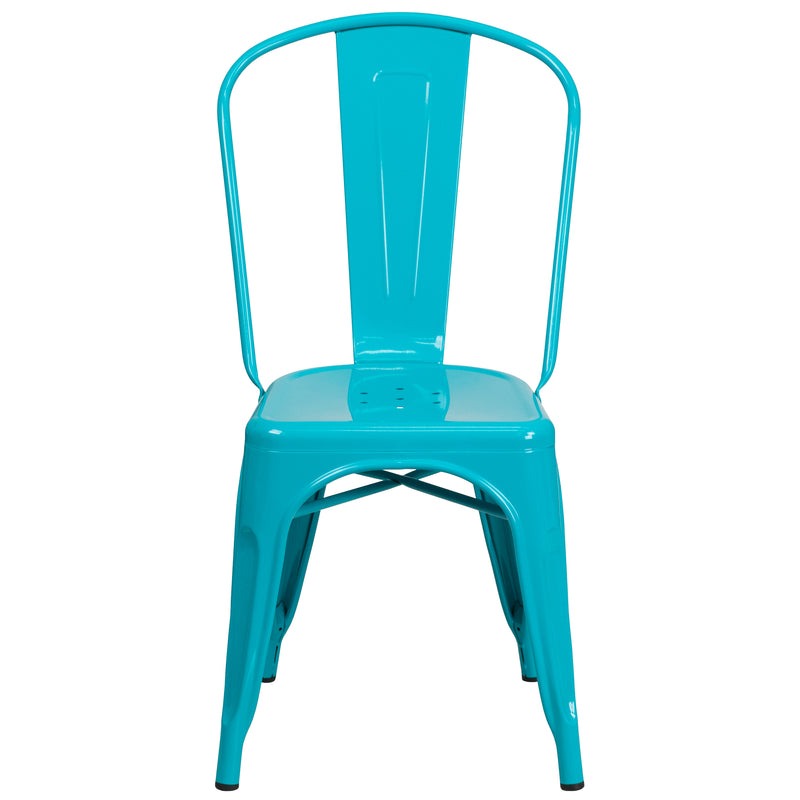 Commercial Grade Crystal Teal-Blue Metal Indoor-Outdoor Stackable Chair