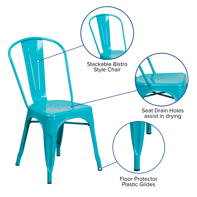 Commercial Grade Crystal Teal-Blue Metal Indoor-Outdoor Stackable Chair