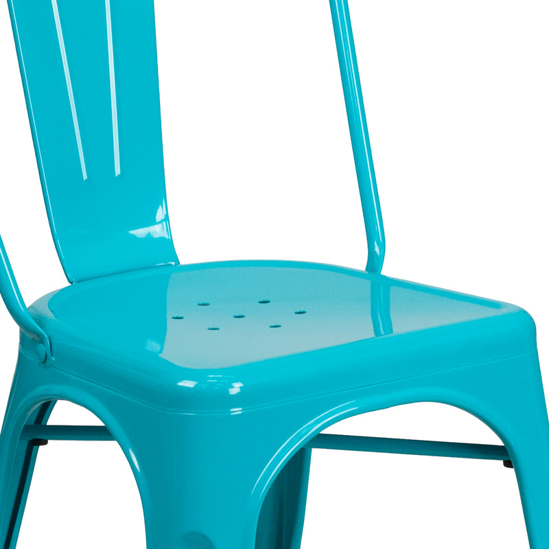 Commercial Grade Crystal Teal-Blue Metal Indoor-Outdoor Stackable Chair